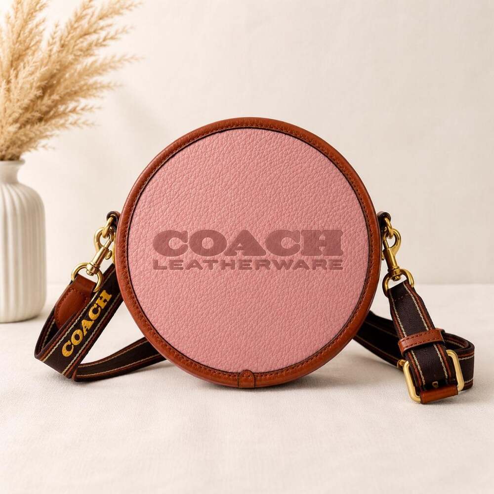 Coach Round Leatherware Crossbody Bag Pink Brown C6997